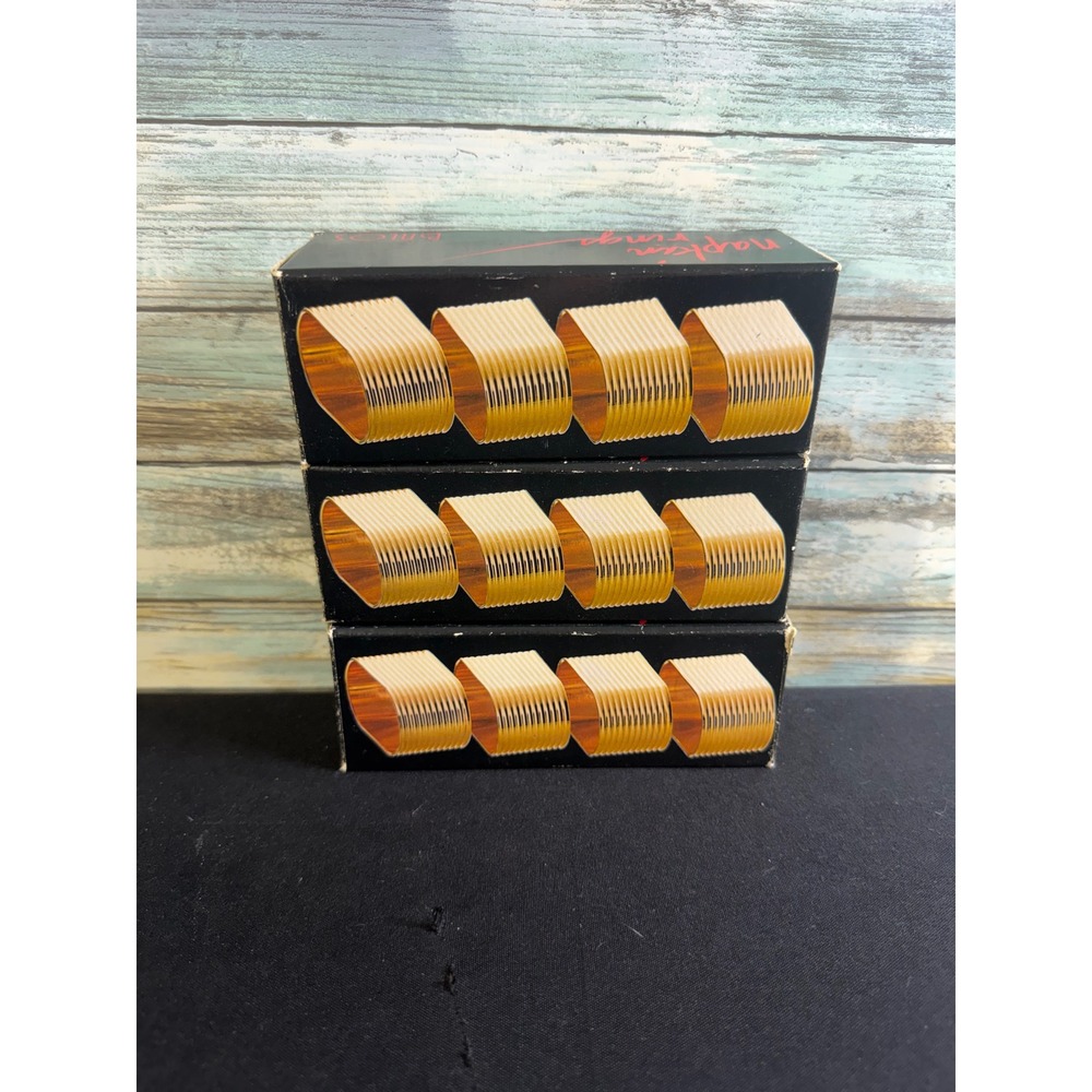Balos Napkin Rings Set of 12 Gold Plated Brass Oval Ribbed 1984 Vintage EUC